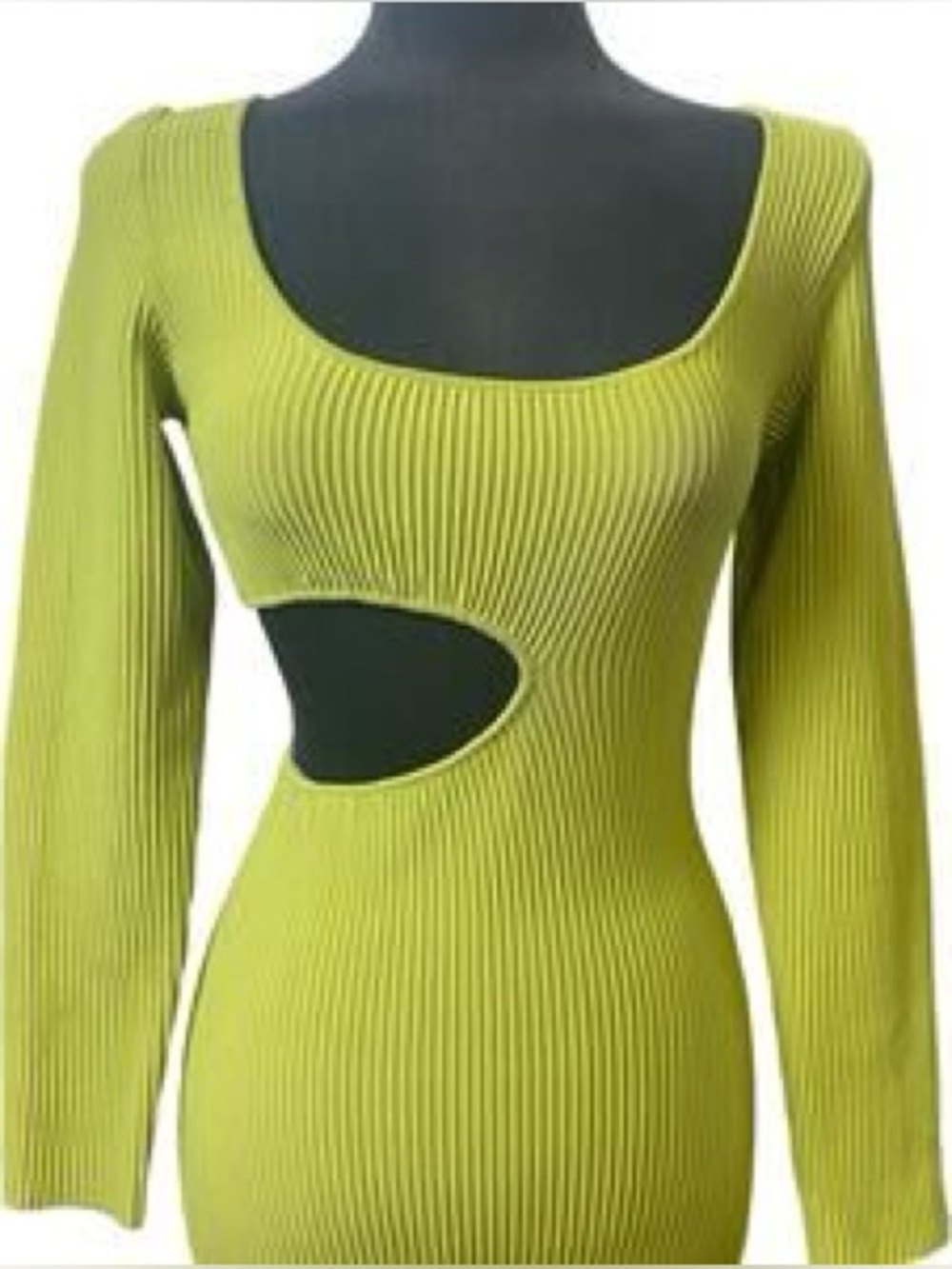 Princess Polly Lime Green Ribbed Cut-Out Long Sleeve Mini Dress